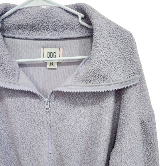 BDG Urban Outfitters Quarter Zip Cropped Sweatshirt Lilac Faux Fur Size Large - Picture 7 of 7